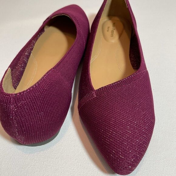 Hush Puppies size 8 Wide Sadie knit Ballet Flat Burgundy sparkle like Rothy - Picture 2 of 14